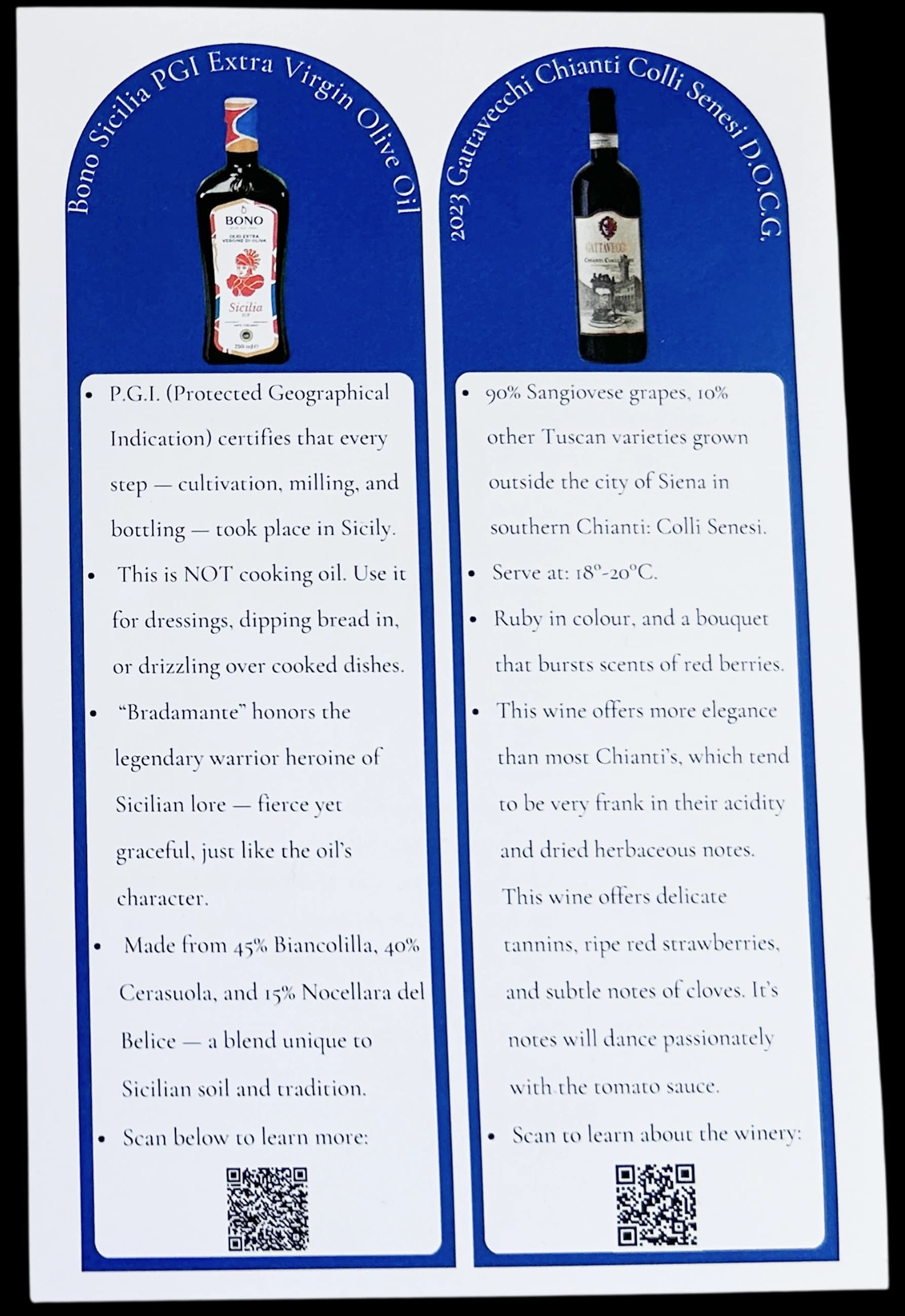 Personalized Dalla Cantina handwritten note and branded card